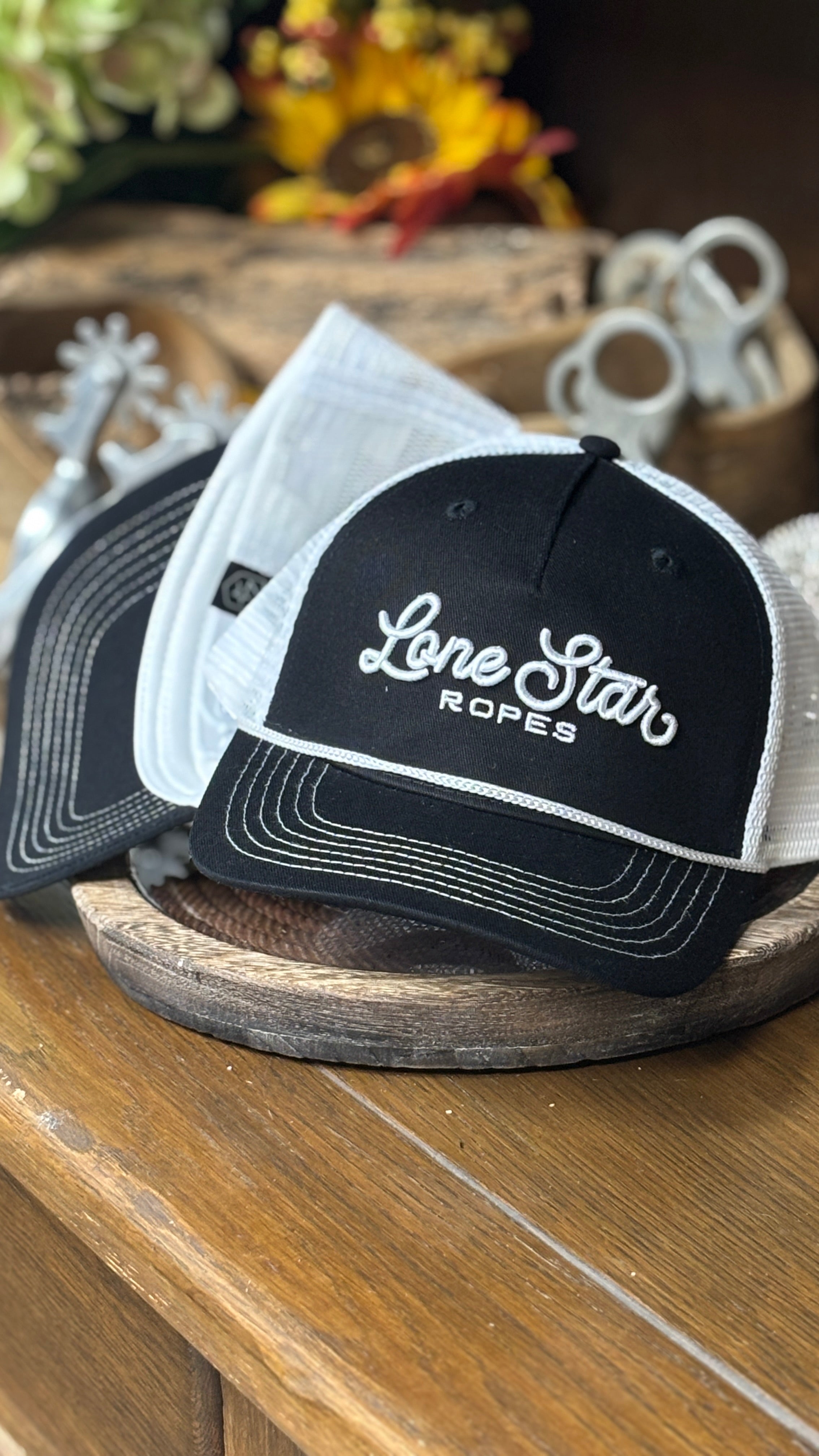 Lone Star Ropes Script Trucker Cap ~ Black/White - Henderson's Western Store