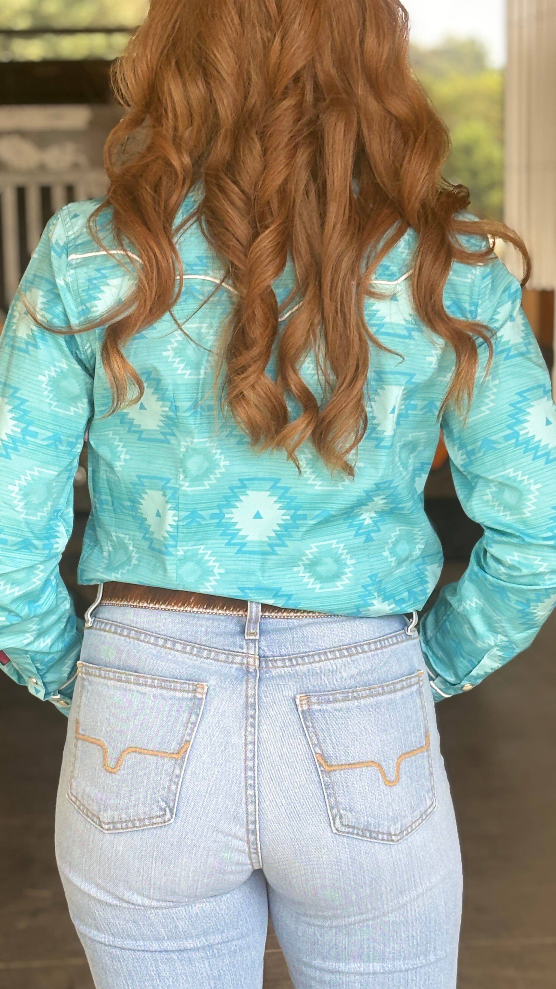 Ladies Tonal Aztec Print by Rock & Roll ~ Turquoise - Henderson's Western Store