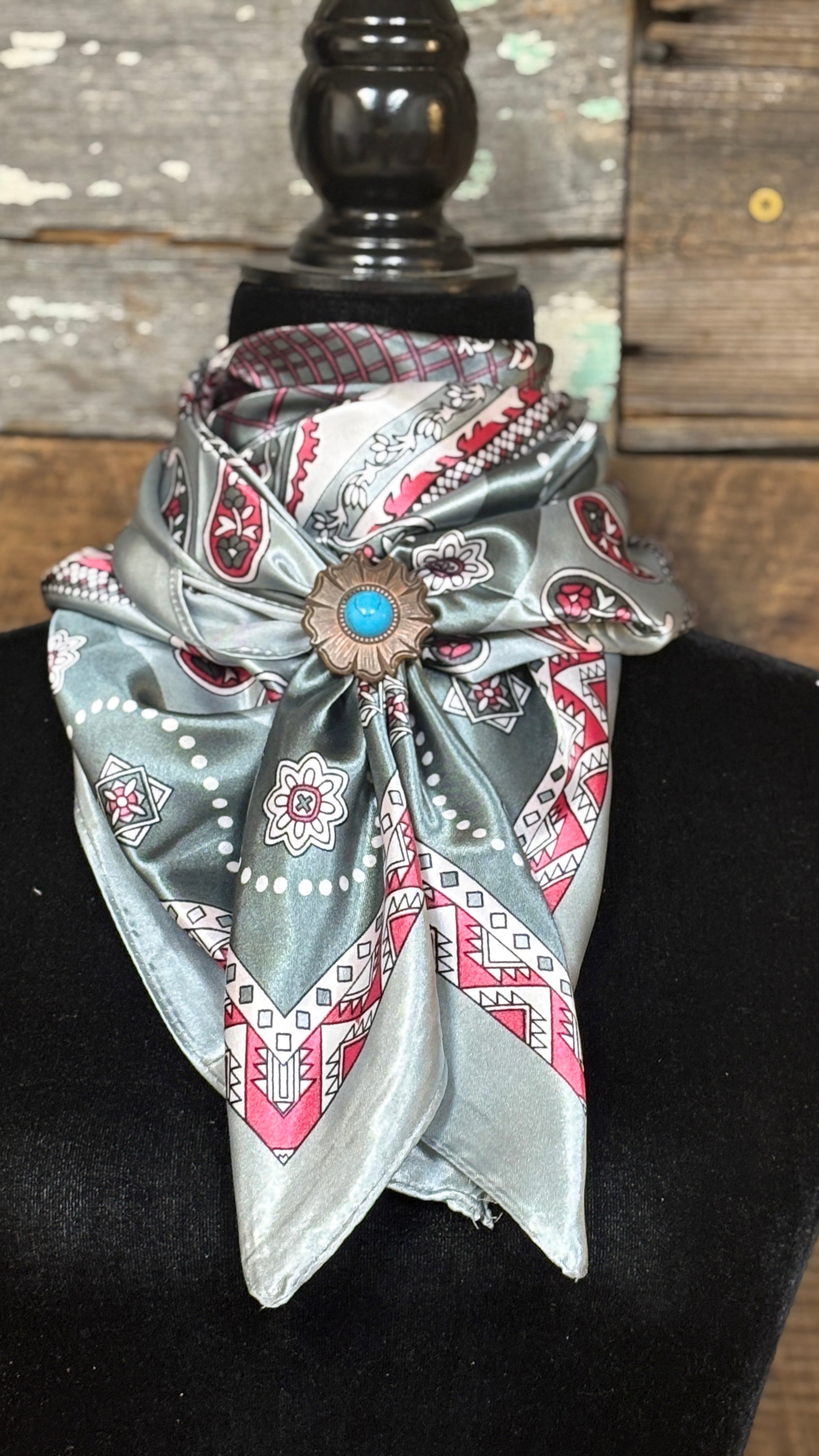 Rodeo Drive Wild Rags/Scarf ~ Grey & Pink Paisley - Henderson's Western Store