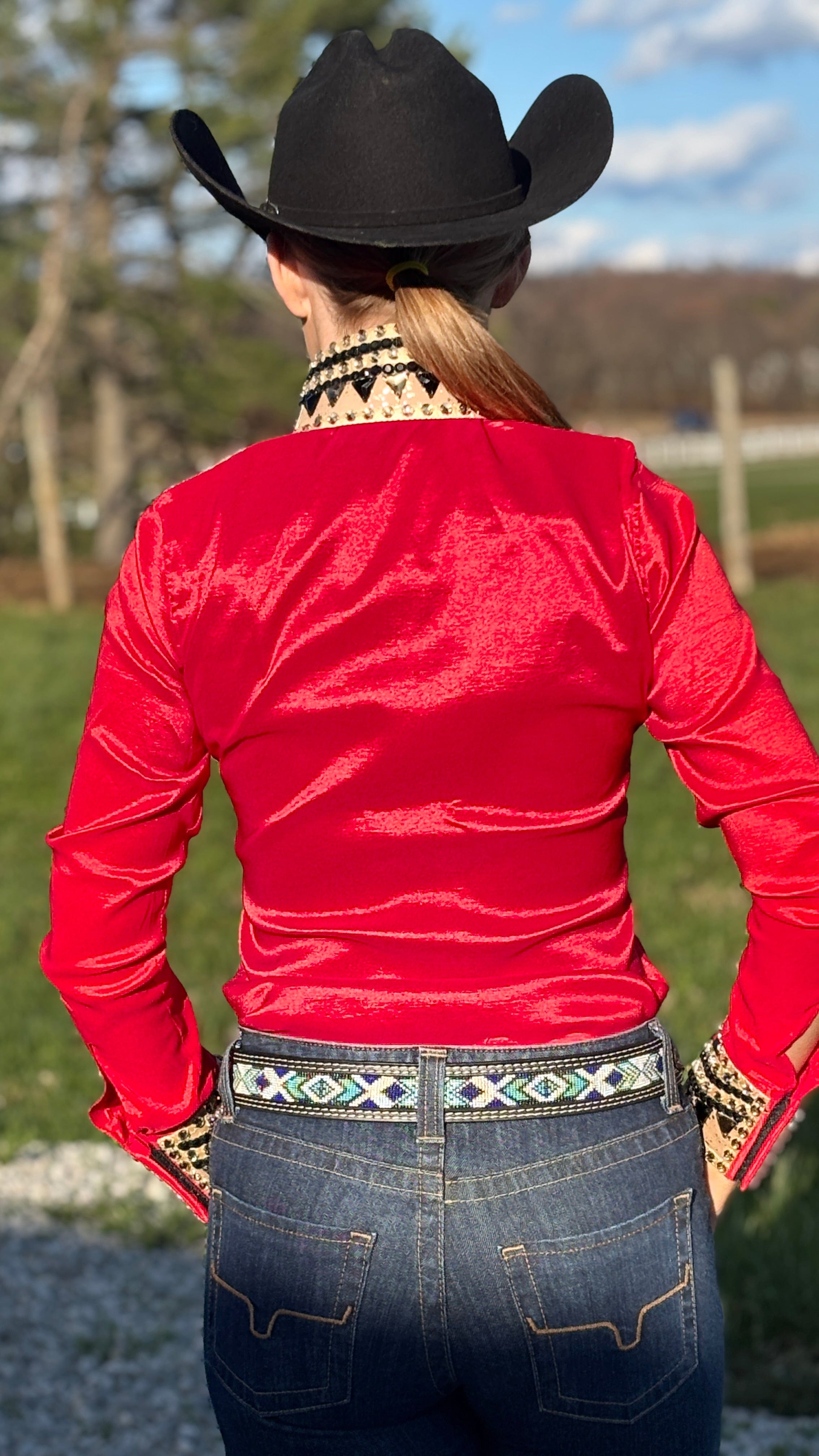 RHC Taffeta Bling Concealed Zipper Show Shirt -Red