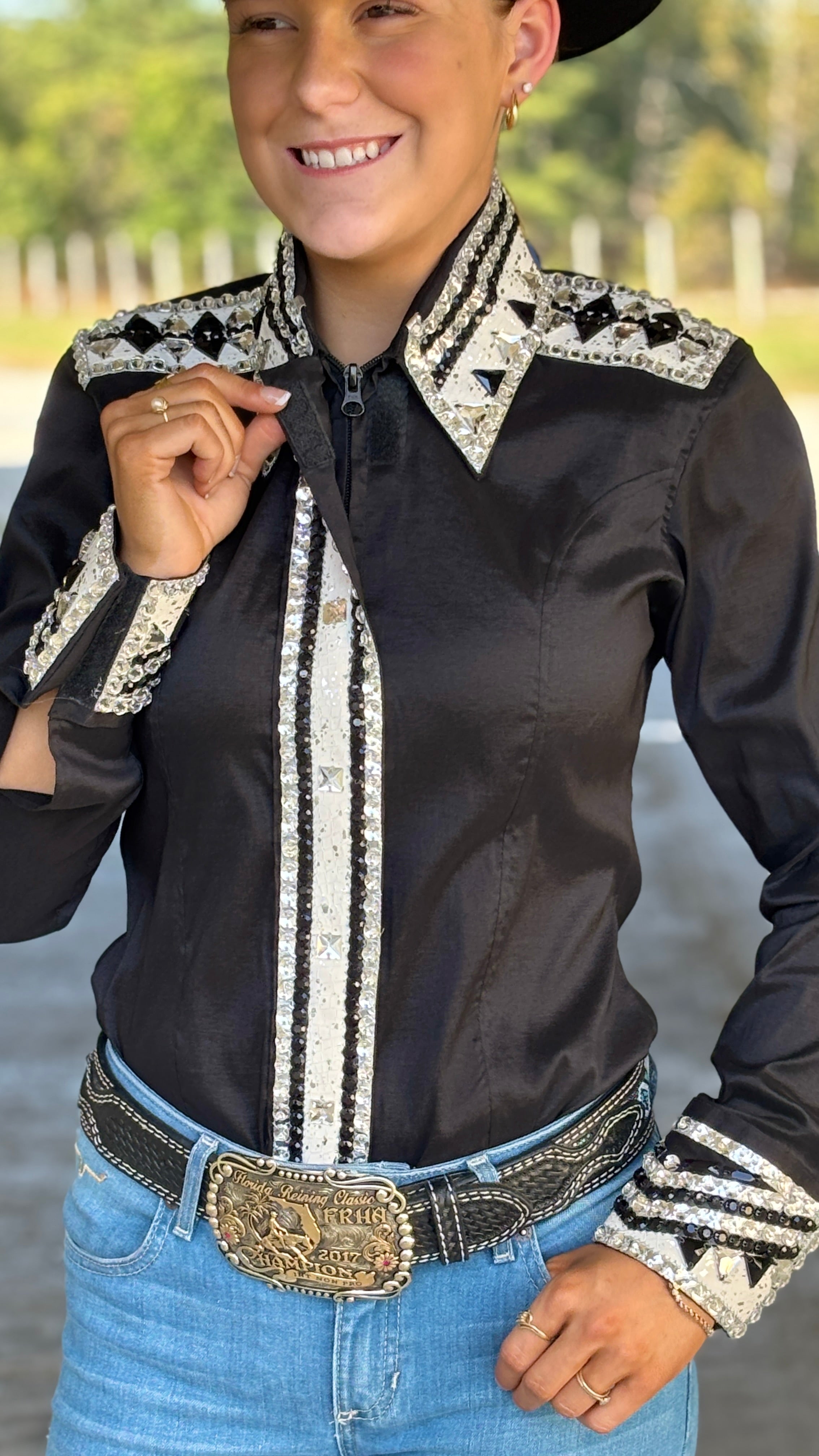RHC Taffeta Bling Concealed Zipper Show Shirt - Black - Henderson's Western Store