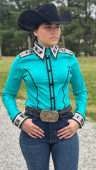 RHC Taffeta Bling Concealed Zipper Show Shirt -Teal Temptation - Henderson's Western Store