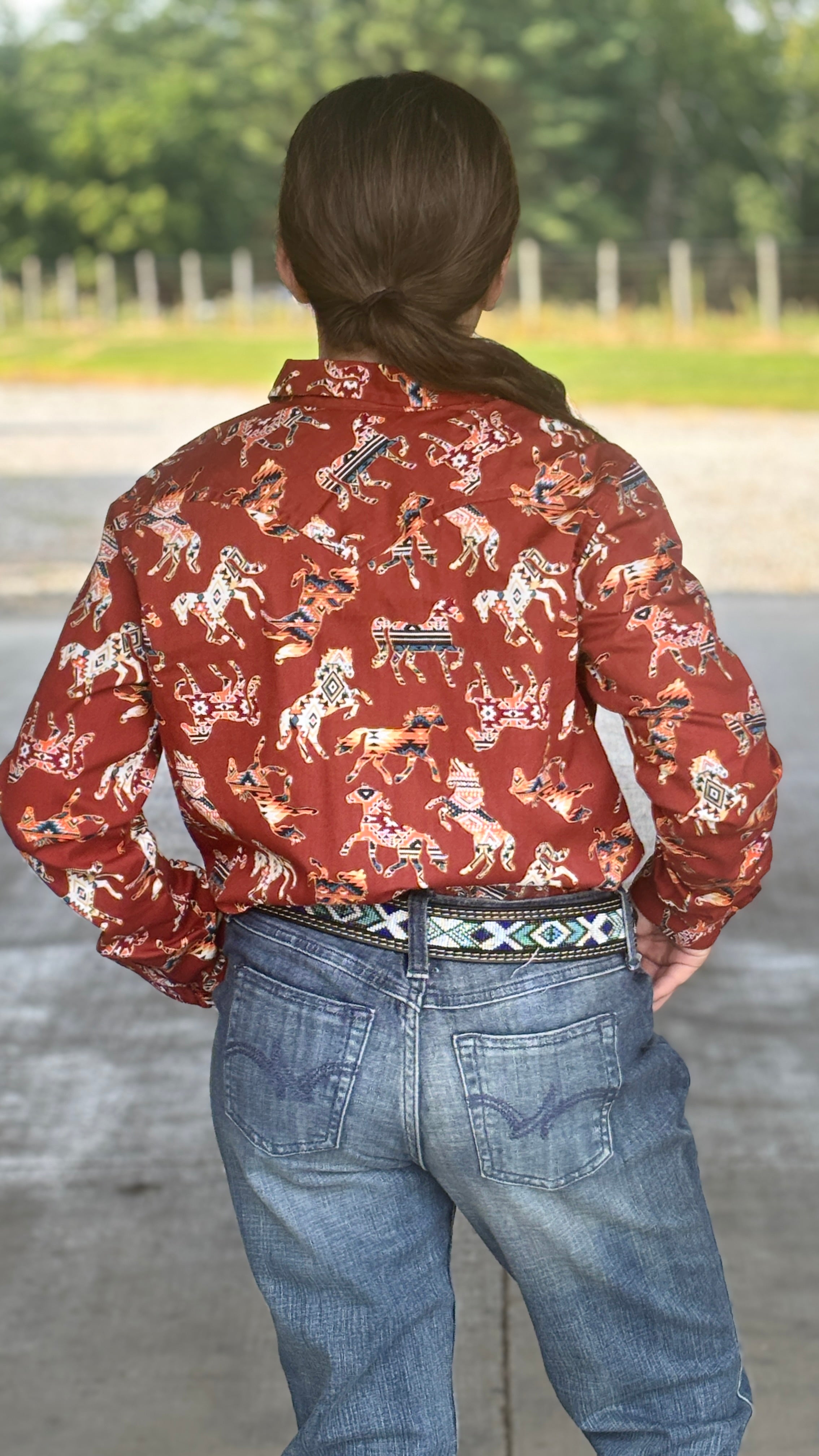 Girls Wrangler Horse Print Shirt - Henderson's Western Store
