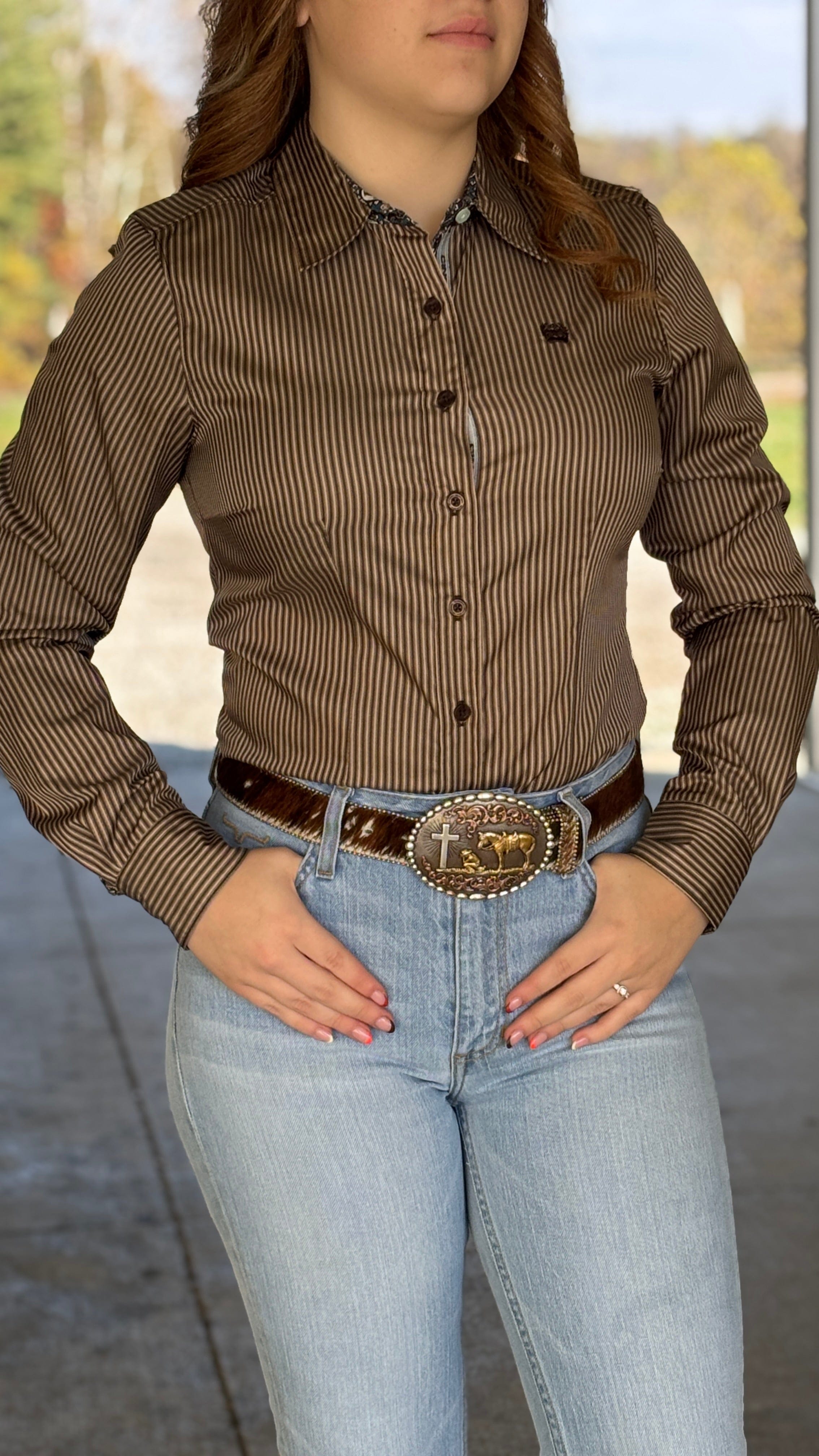 Ladies Striped Cinch ~ Brown - Henderson's Western Store