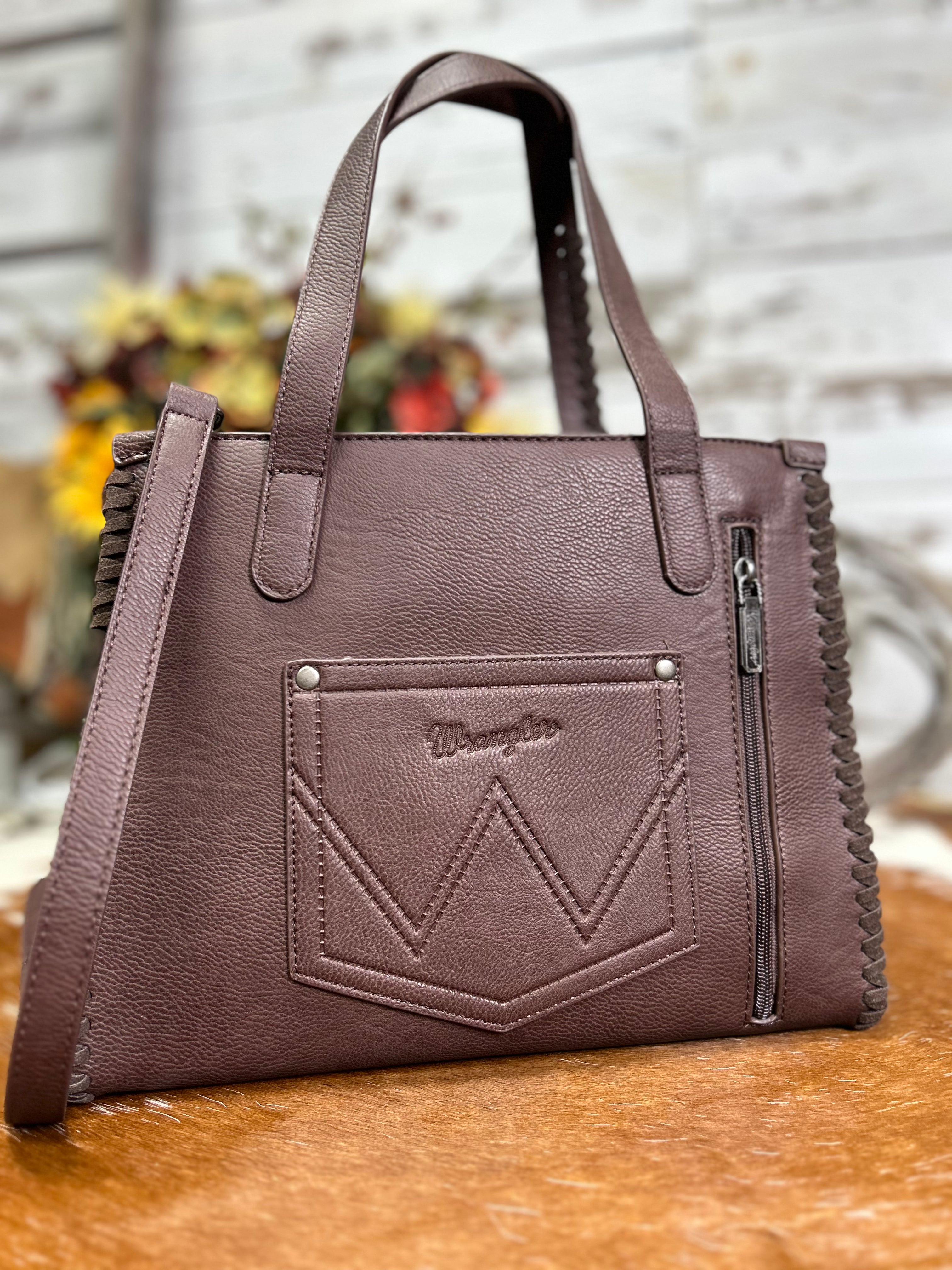 Wrangler Vintage Print Carry Satchel/Crossbody ~ Brown - Henderson's Western Store