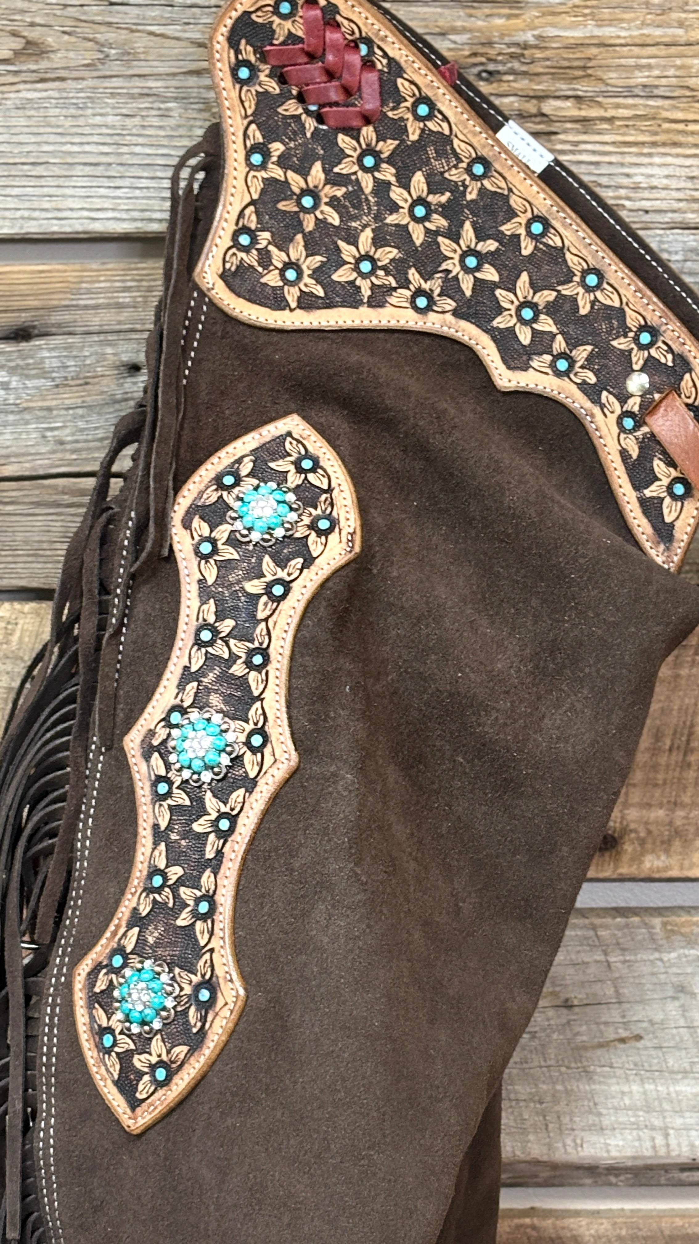 Brown Suede Chink ~ Floral Tooling - Henderson's Western Store