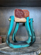 The Barrel Racer by Nettles Stirrups ~ Turquoise on Black - Henderson's Western Store