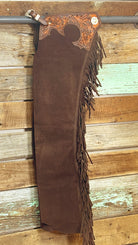 Suede Tooled Top Chaps ~ Chocolate - Henderson's Western Store