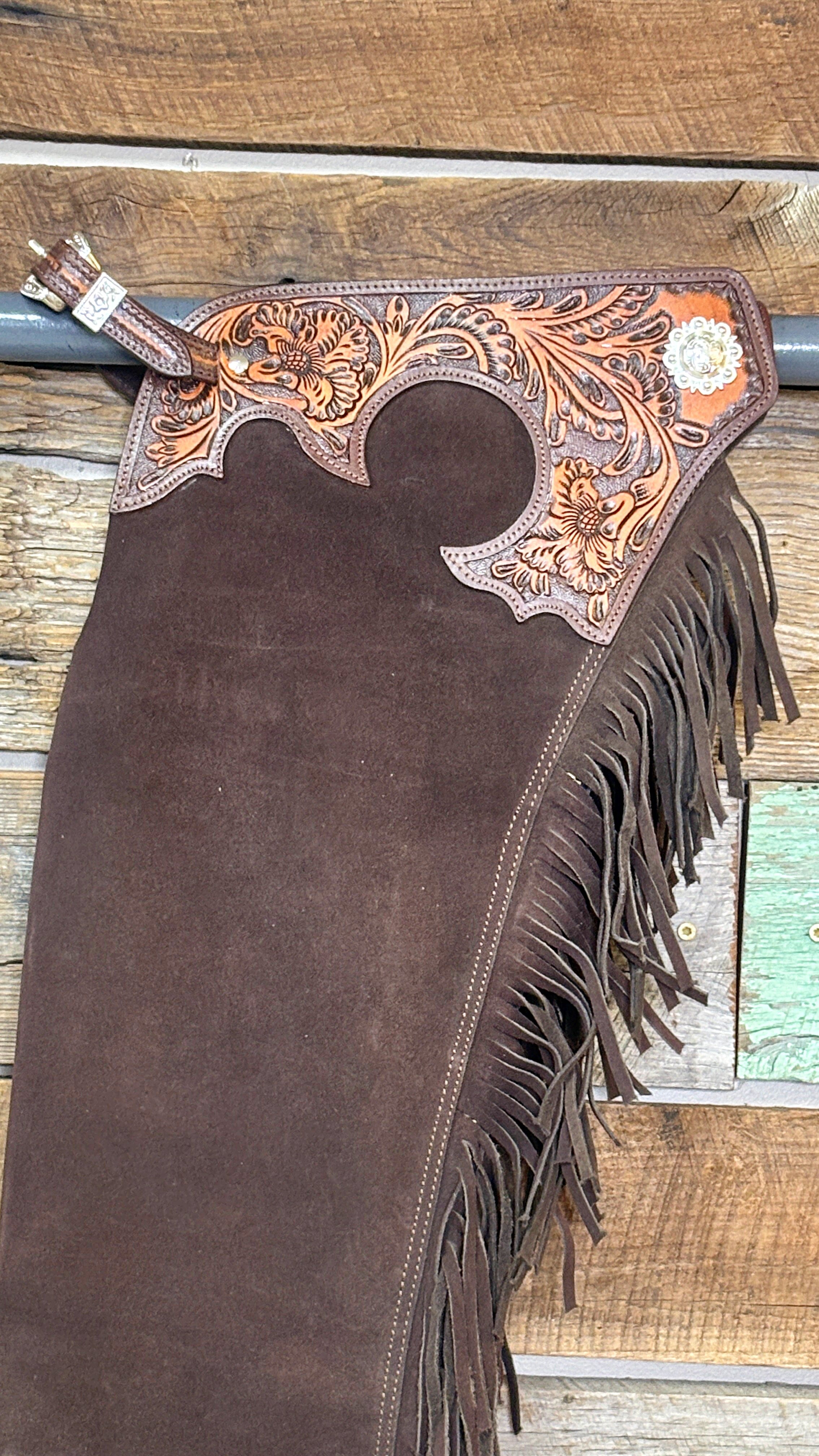 Suede Tooled Top Chaps ~ Chocolate