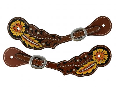 Flower & Feather Tooled Spur Straps - Henderson's Western Store