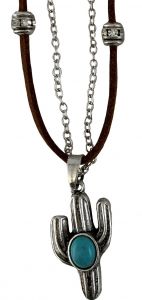 Leather Rope Necklace W/Cactus - Henderson's Western Store