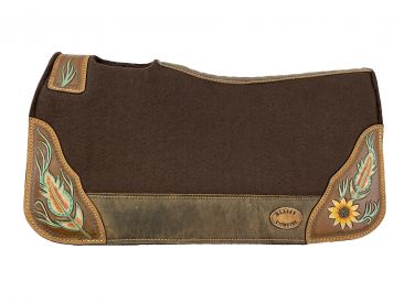 Klassy Cowgirl 28x30 Barrel Style 1" Brown felt pad with antiqued feather & sunflower design - Henderson's Western Store