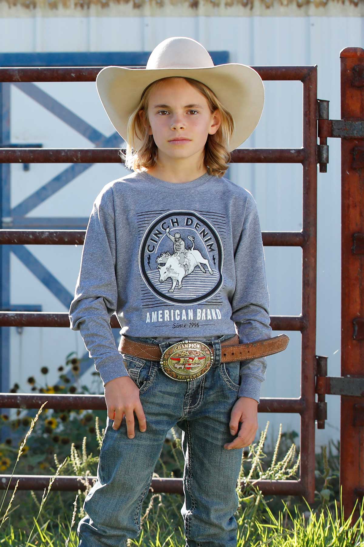 Boy's Cinch American Pride Long Sleeve Tee ~ Gray - Henderson's Western Store