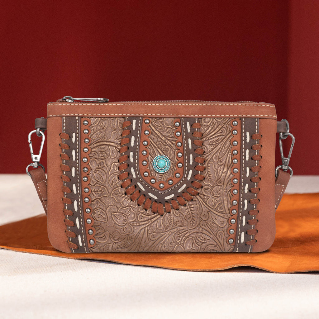 MW Embossed Collection Crossbody/Wristlet ~ Brown - Henderson's Western Store