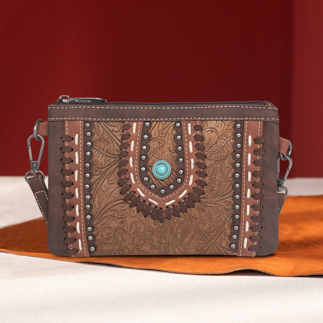 MW Embossed Collection Crossbody/Wristlet ~ Coffee - Henderson's Western Store
