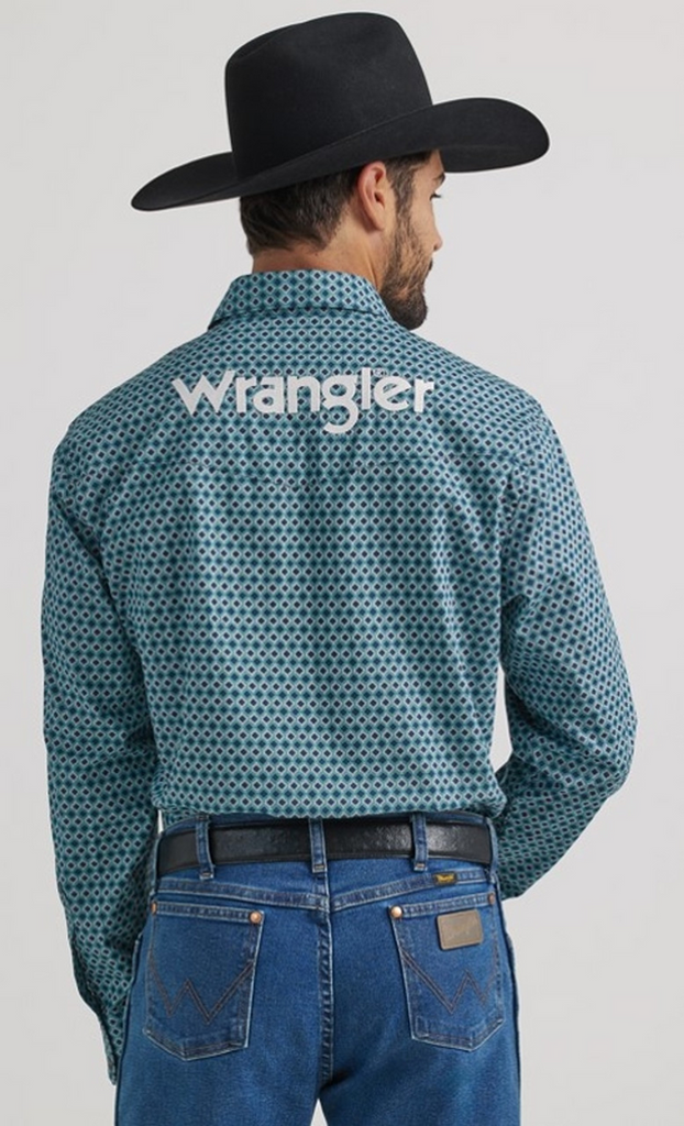 Men's Wrangler Logo Plaid ~ Navy - Henderson's Western Store