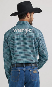 Load image into Gallery viewer, Men&#39;s Wrangler Logo Plaid ~ Navy - Henderson&#39;s Western Store