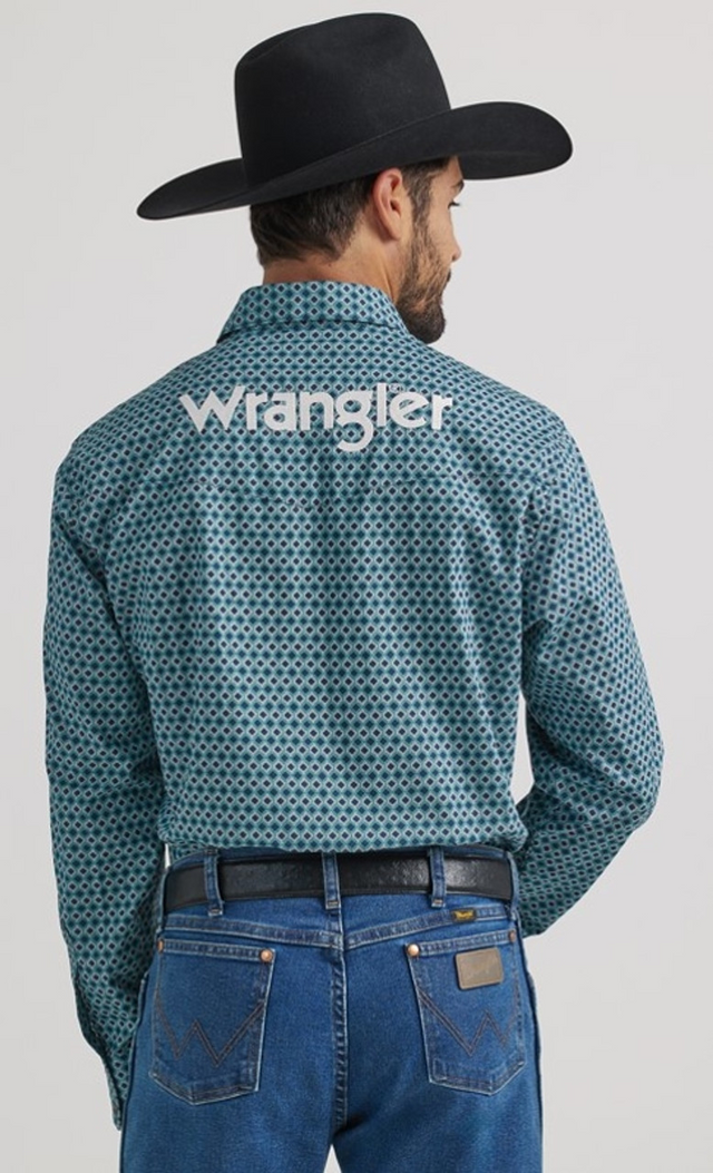 Men's Wrangler Logo Plaid ~ Navy - Henderson's Western Store