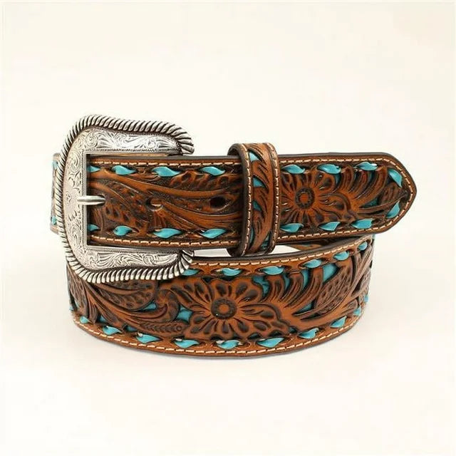 Women's Floral Tooled W/Turquoise Buckstitch - Henderson's Western Store