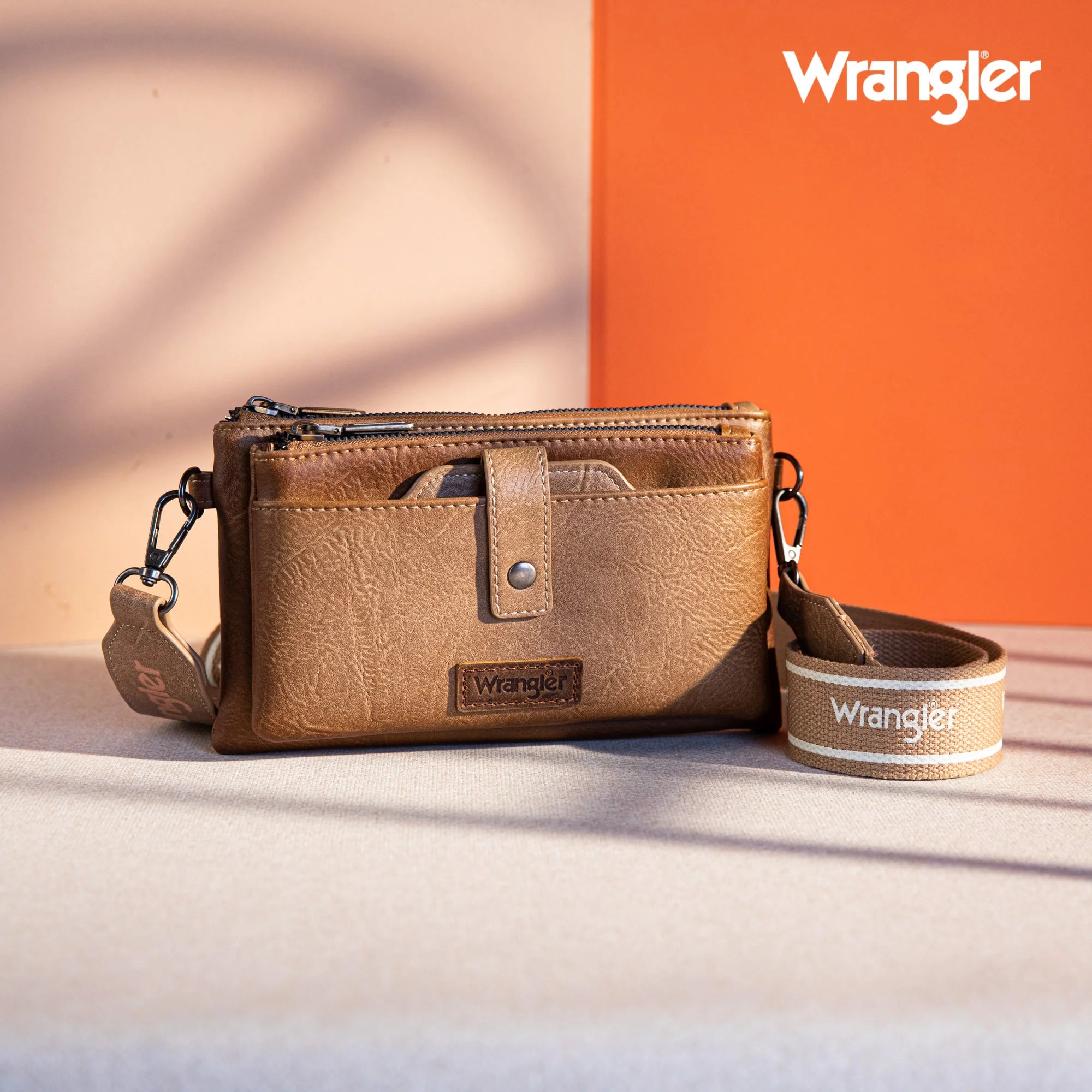 Wrangler Dual Zipper Crossbody ~ Khaki - Henderson's Western Store