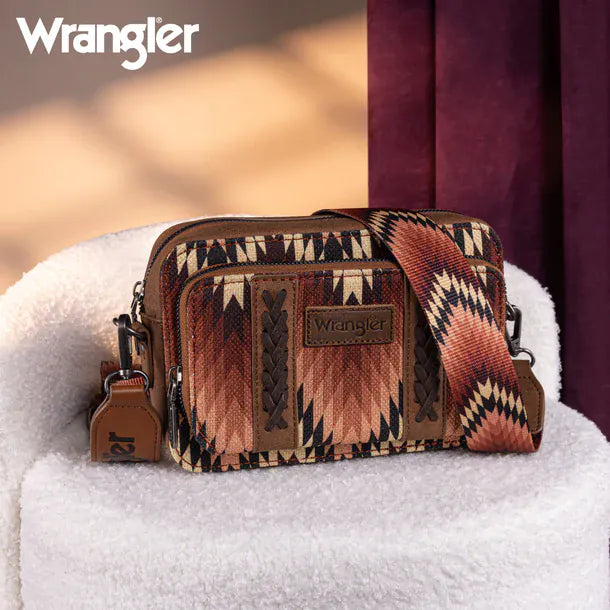 Wrangler Southwestern Dual Sided Crossbody ~ Brown - Henderson's Western Store
