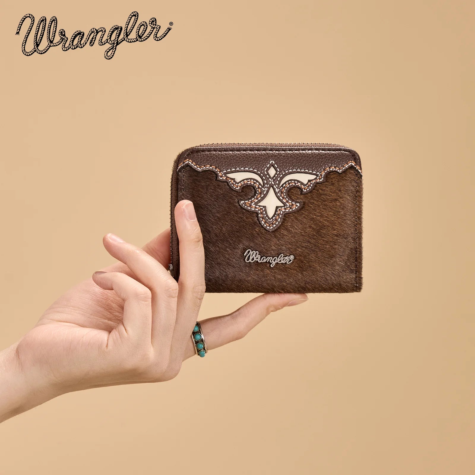 Wrangler Cowhide Zip-Around Wallet ~ Coffee - Henderson's Western Store