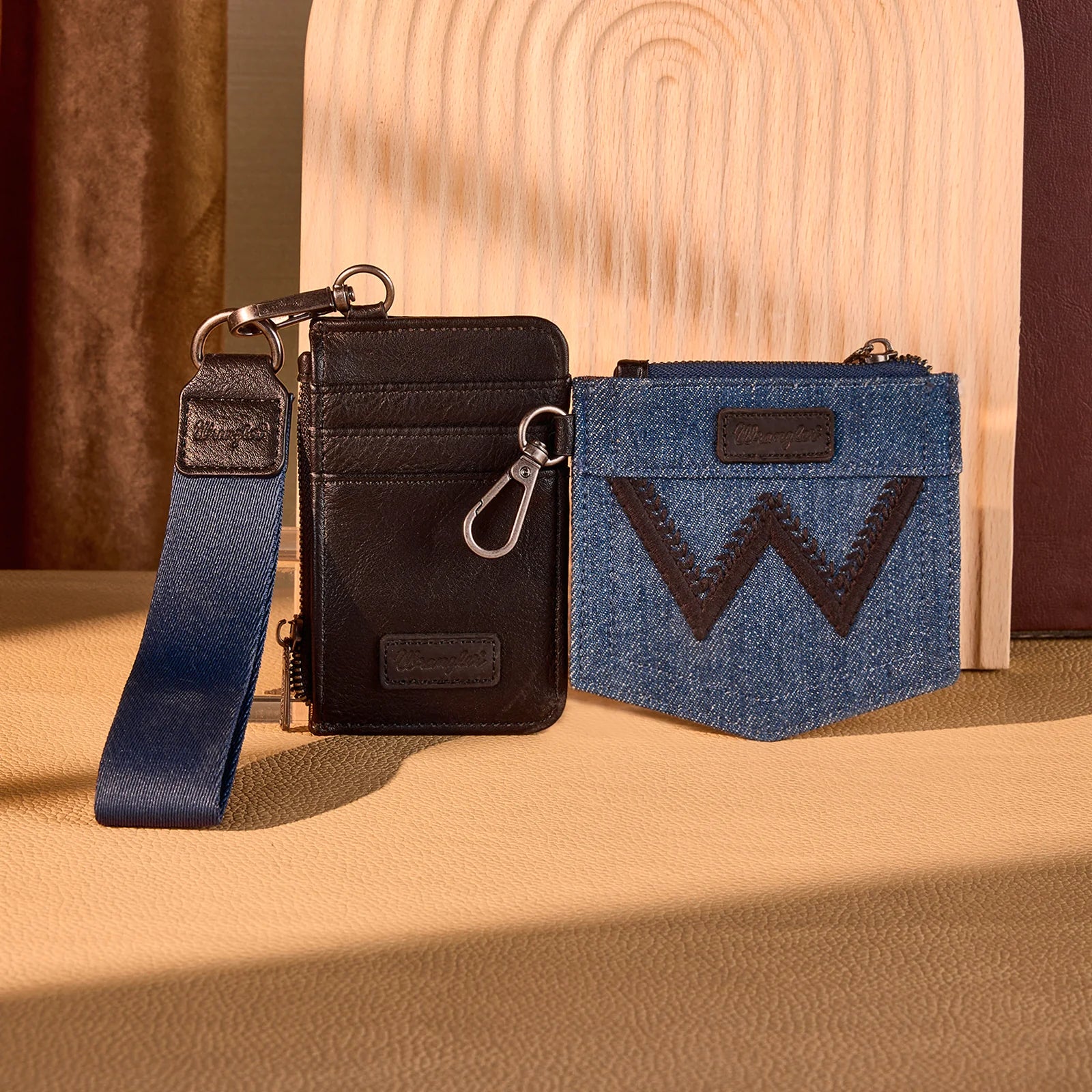 Wrangler logo "W" Embroidered Dual Pouch Wristlet ~ Black - Henderson's Western Store