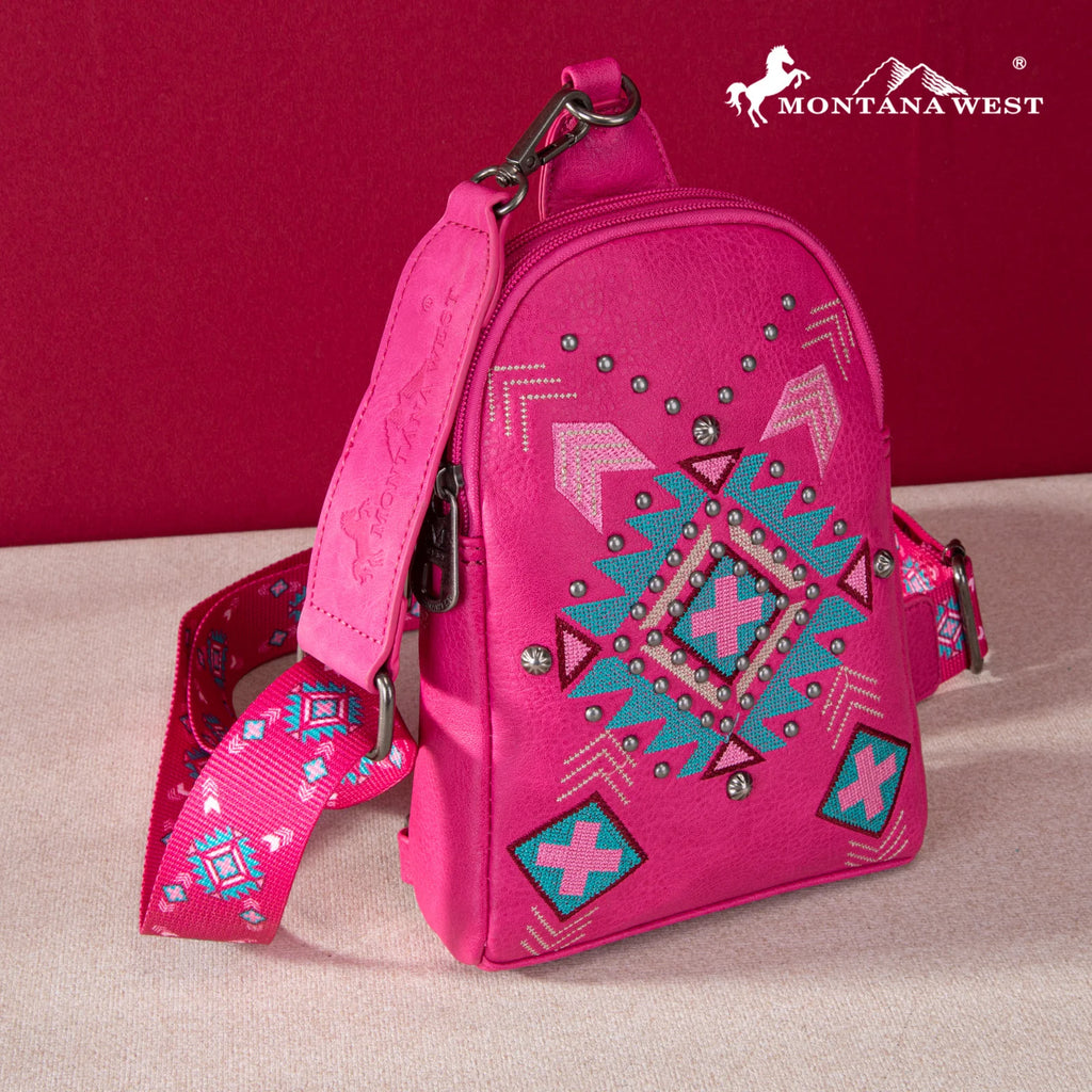 MW Embroidered Aztec Collection Sling Bag ~ Pink - Henderson's Western Store