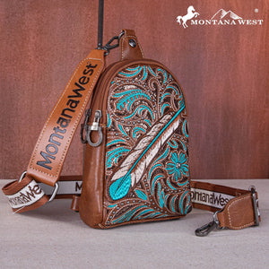Load image into Gallery viewer, MW Embroidered Feather Cut-Out Floral Sling Bag - Henderson&#39;s Western Store
