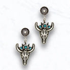 Turquoise Bull Skull Earrings - Henderson's Western Store