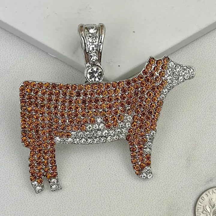 Silver with Brown Crystal Cow Pendent - Henderson's Western Store
