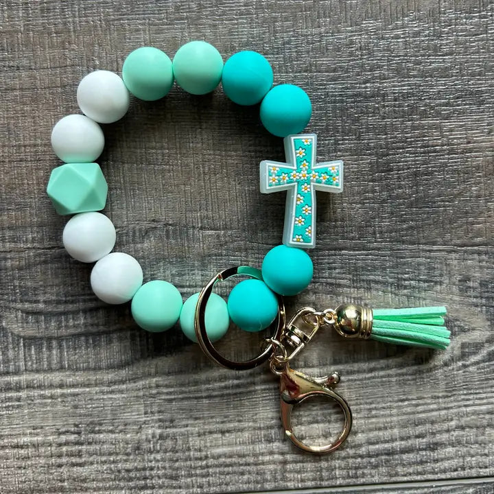He Is Risen Floral Cross Wristlet Keychain - Henderson's Western Store