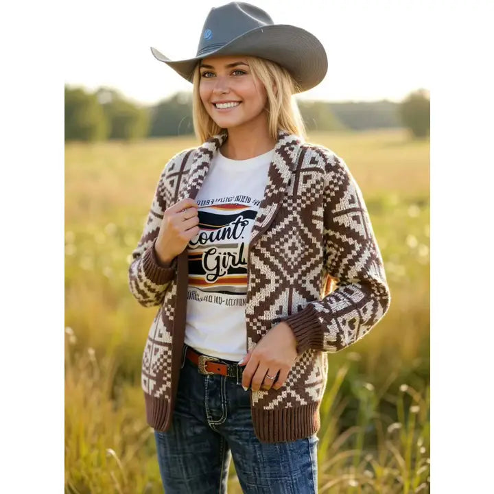 Cowichan-Style Geometric Aztec Jacquard Knit Sweater - Henderson's Western Store