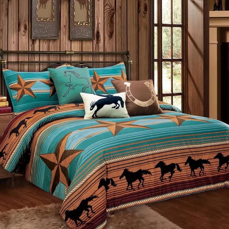 Western Linen Comforter Set Running Horse - Main Image