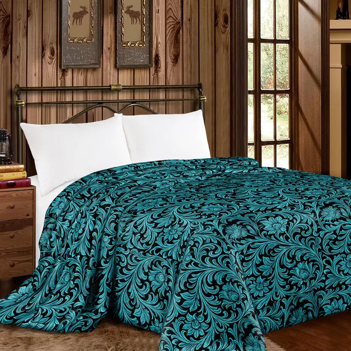Mia Throw Blanket ~ Floral Tooling - Henderson's Western Store