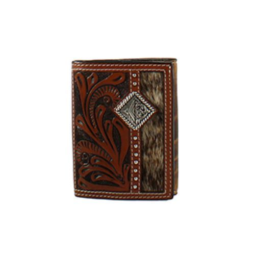 Cow Hair Tooled Trifold Wallet - Henderson's Western Store