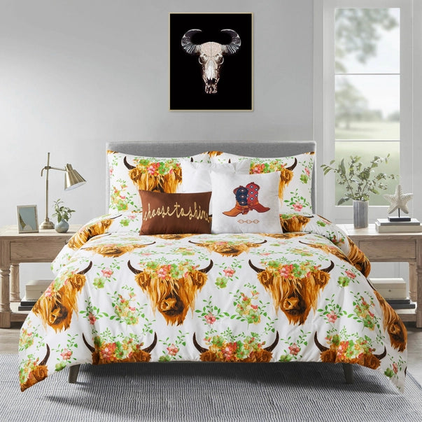 Western Linen Comforter Set ~ Highland Cow - Henderson's Western Store