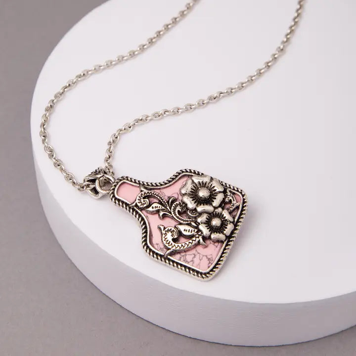 Western Floral Cattle Tag Pendant Necklace - Henderson's Western Store