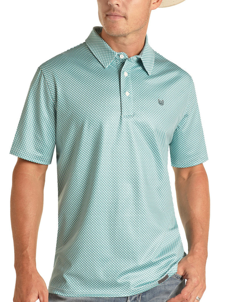 Men's Geo Print Polo by Panhandle ~ Turquoise - Henderson's Western Store