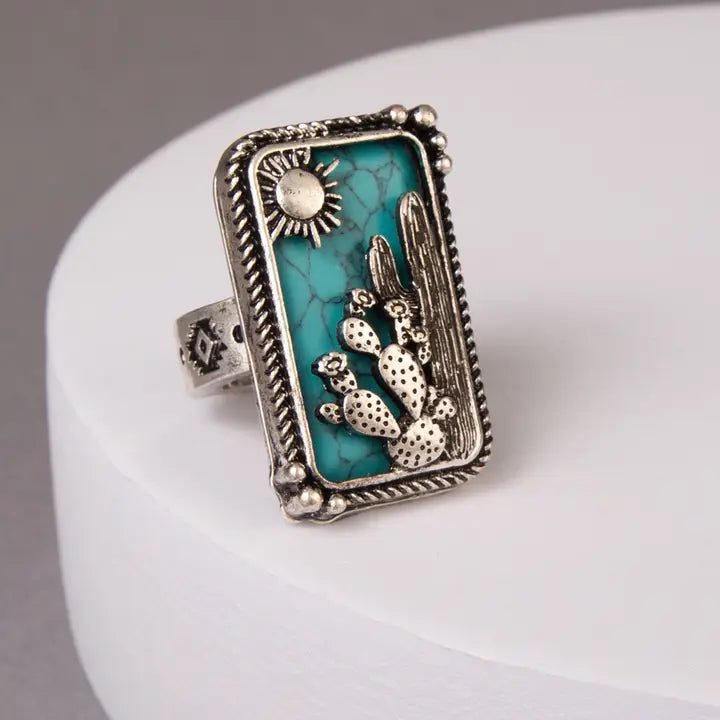 Western Desert Stretch Ring in Oxidized Silver-Tone Metal - Henderson's Western Store