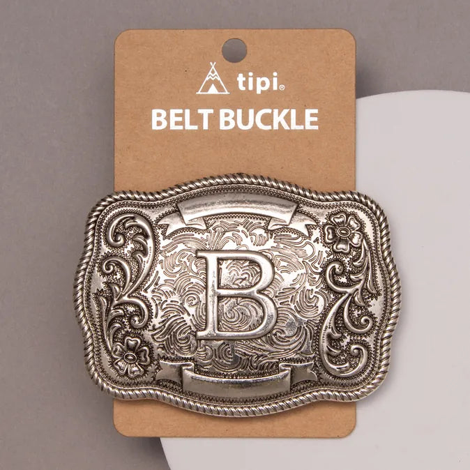 Engraved Scroll Initial Letter Belt Buckle ~ B - Henderson's Western Store