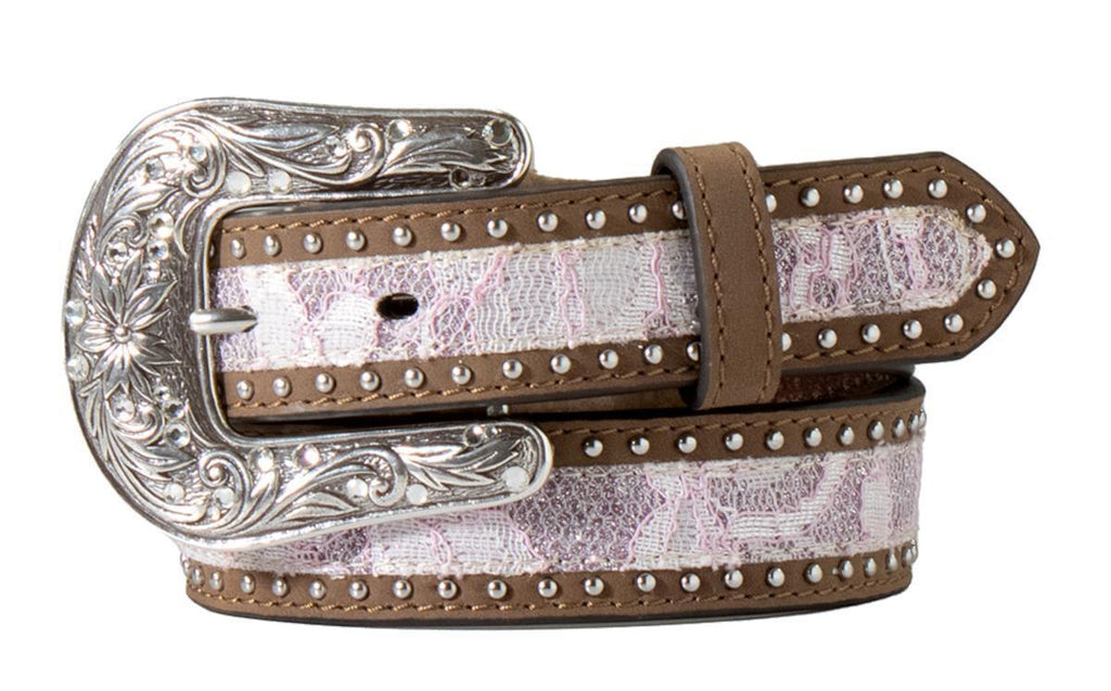 Girl's Pink Lace Inlay Belt - Henderson's Western Store