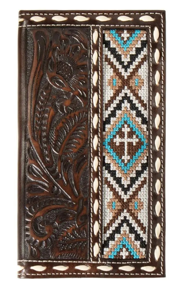 Leather Cross Embroidery Rodeo Wallet ~ Checkbook - Henderson's Western Store