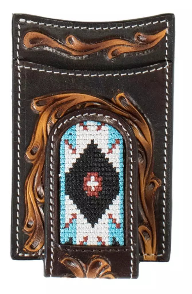 Leather Floral Embroidery Inlay ~ Money Clip - Henderson's Western Store