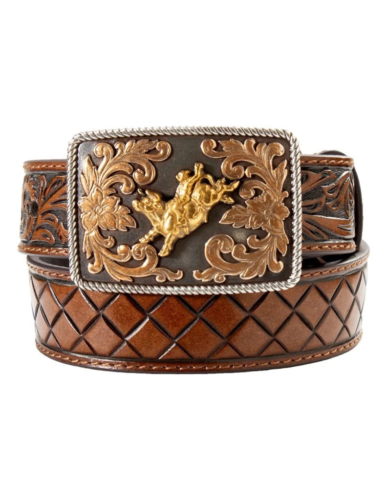 Floral Embossed Bull Rider Belt - Henderson's Western Store