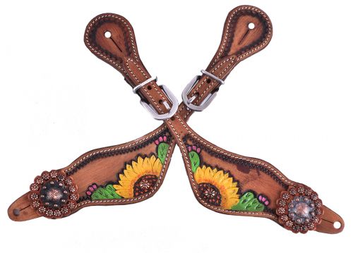 Hand painted sunflower and cactus Spur Straps - Henderson's Western Store