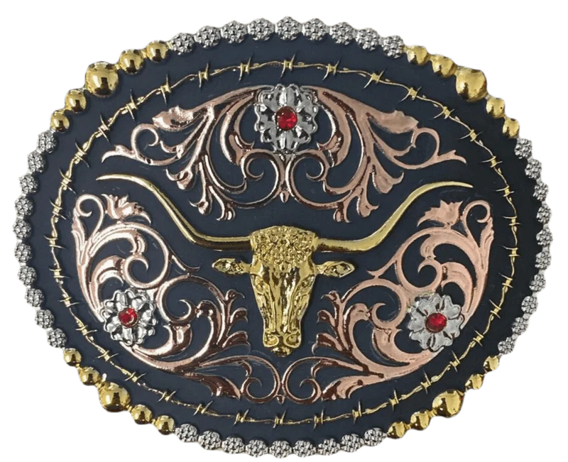 Western Edge Belt Buckle ~ Longhorn ~ Tri Color - Henderson's Western Store