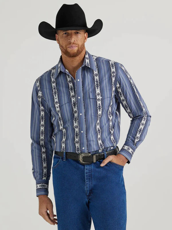 Checotah  Western Shirt by Wrangler ~ Blue - Henderson's Western Store