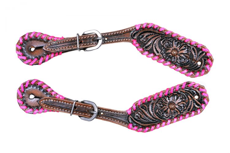 Rawhide Laced Spur Strap ~ Pink - Henderson's Western Store