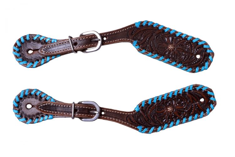 Rawhide Laced Spur Strap ~ Blue - Henderson's Western Store